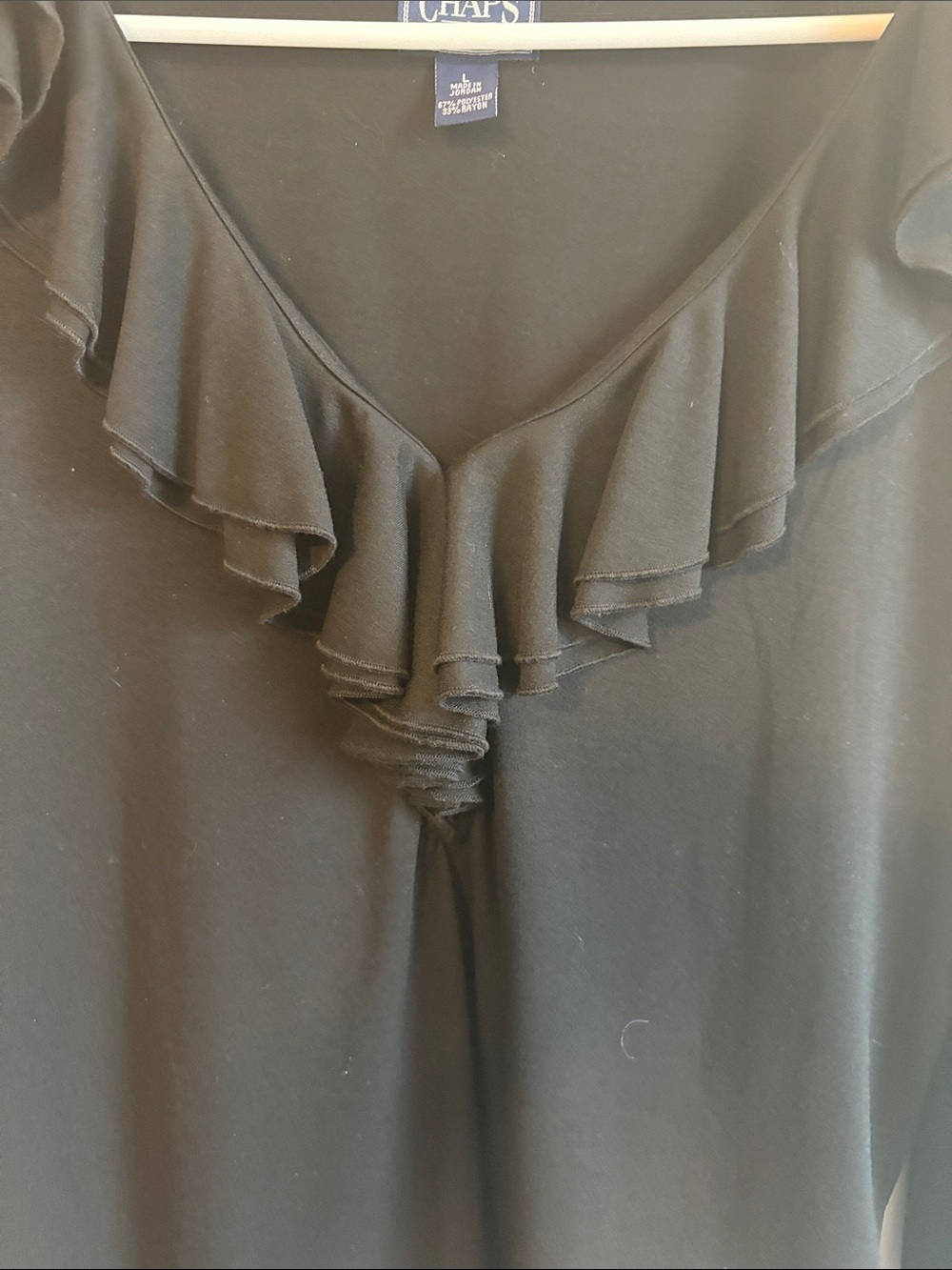 Chaps Black Ruffle V-Neck Long Sleeve Blouse - Picture 5 of 6
